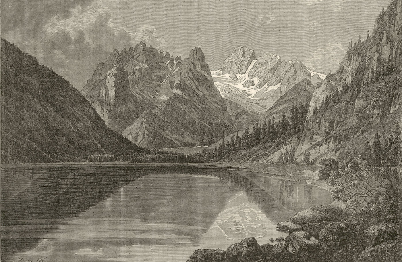 South Tyrol scenery: Monte Cristallo & Dürrensee. Austria Italy Dolomites 1877